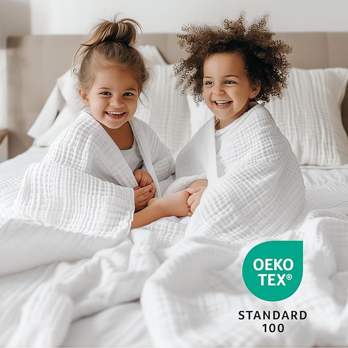 100% Cotton Twin XL Blankets for Bed 66" x 90", Cooling and Soft Muslin Throw Blanket, Soft Boho Coverlet Bedspread, Gauze Bedding for Adults All Season, White