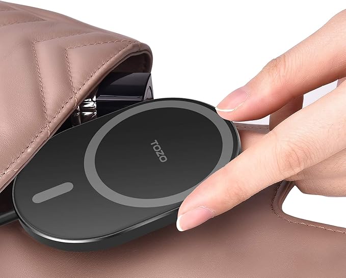 TOZO Ultra-Thin Portable Wireless Charger 15W Max Fast Wireless Charging Pad Compatible with iPhone 17/16 Plus/16 Pro Max /15/14/13/SE, Samsung Galaxy S24/S23/S22 Series (No AC Adapter), Dark Gray
