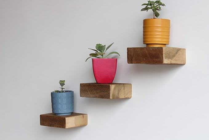 Urban Legacy Small Floating Shelves | Reclaimed Barn Plank with Floating Brackets | Set of 3 (Natural 6" x 4.5", 3)