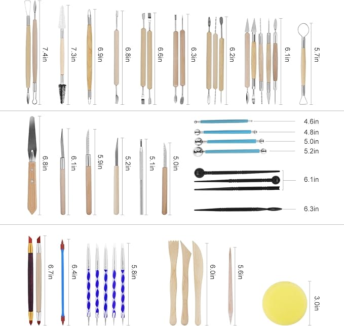 Yagugu Pottery Clay Tools for Adults Sculpting, 45Pcs Basic Wood Ceramics Carving Polymer Clay Tool Supplies kit Supplies for Kids and Artists Modeling Shaping Building for Art&Craft Gifts