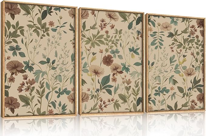 Boho Vibrant Mountain Wildflower Framed Canvas Wall Art Set,Colorful Natural Flower Forest Wall Decor,Modern Pink Floral Botanical Landscape Artwork for Living Room,Office,Farmhouse- 24"x36"x3