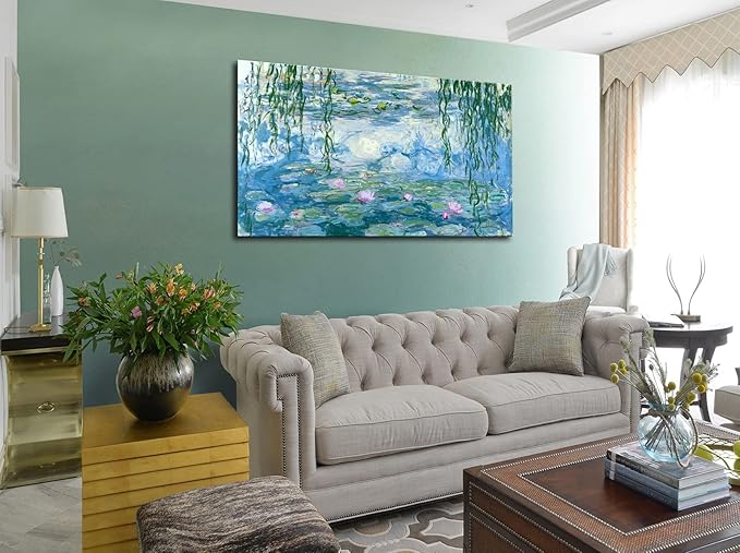Claude Monet Canvas Wall Art - Water Lilies Classic Artwork Picture Print with Framed Painting for Home Office Wall Decor 32"x48"