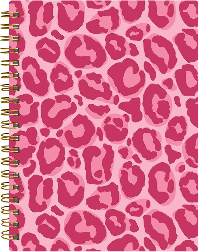 Spiral Journal Notebook,A5 Hardcover Lined Journals for Women 6 x 8.3 in,60 Sheets 120 Pages Thick Paper,Cute College Ruled Writing Notebook for Office Work School(Pink Spot Leopard)
