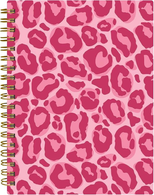 Spiral Journal Notebook,A5 Hardcover Lined Journals for Women 6 x 8.3 in,60 Sheets 120 Pages Thick Paper,Cute College Ruled Writing Notebook for Office Work School(Pink Spot Leopard)