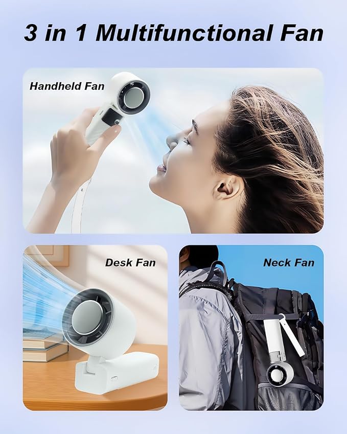 Portable Handheld Cooling Fan Rechargeable 5000mAh, Foldable Powerful Winds Mini Turbo Fans, 199 Speed, Digital Display for Travel Camping Outdoor