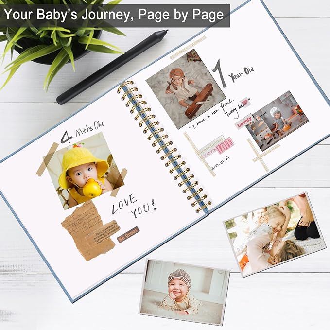 10 x 10 Inch Scrapbook Photo Album, DIY Memory Book Linen Cover for Photos, Hardcover Kraft White Pages Scrap Book Photo Albums for Travel, Wedding Anniversary Family Christmas Baby 40 Pages, Blue