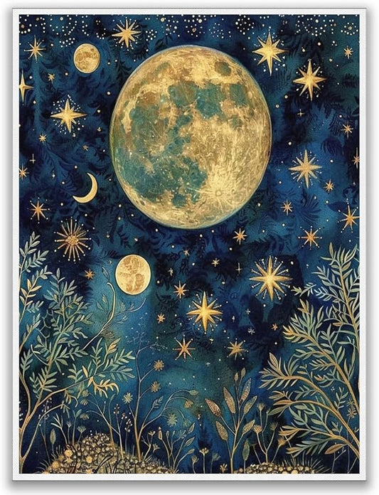 William Morris Moon & Stars Print,William Morris Exhibition Print, William Morris Poster,Vintage Wall Art,Textiles Art,Vintage Poster for Living Room Bedroom Office Kitchen 24x36in Unframed poster