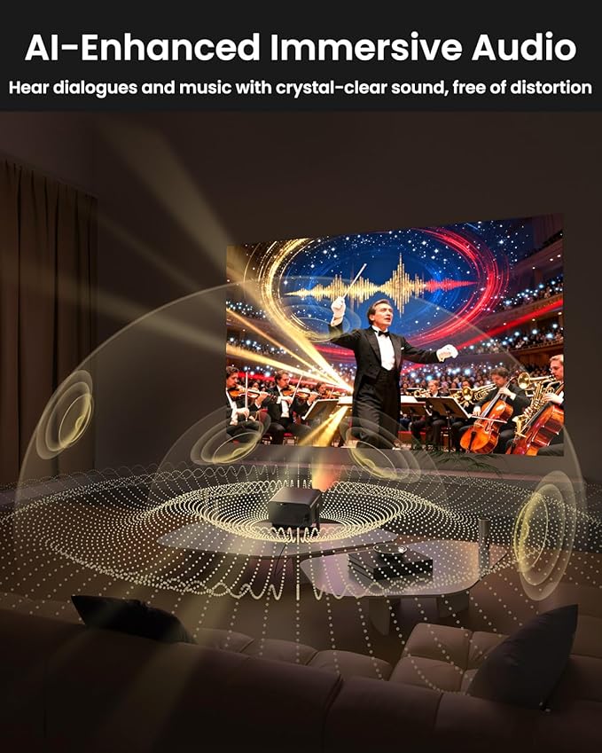 Smart Projector with WiFi and Bluetooth, UCOCARE Mini Portable Projector 4K Supported, Native 1080P Projector, Electric Focus, Auto Keystone, 50% Zoom, Video Home Movie Projector for Phone/PC/TV Stick