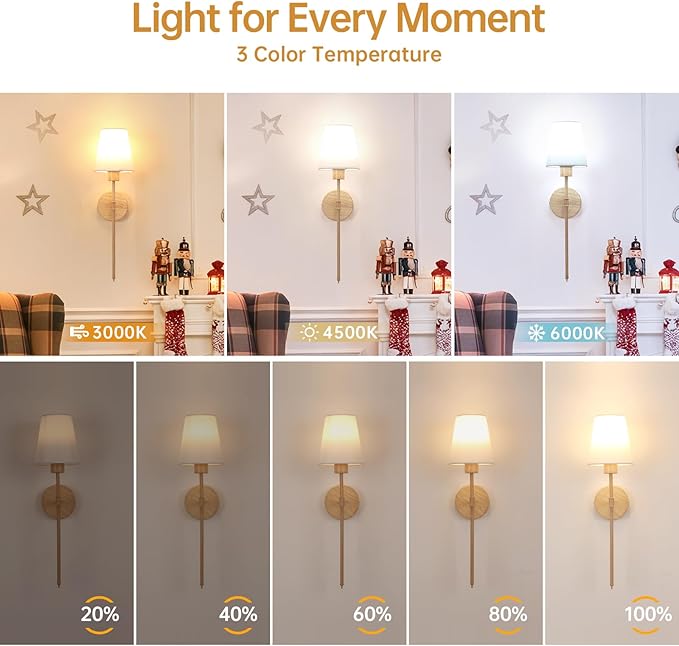 Battery Operated Wall Sconces Set of 2, Beech Color Wall Lamp 5000 mAh Rechargeable Bulb with 12 RGB Colors Dimmable Wall Sconce for Living Room Bedroom