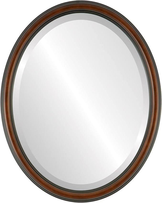 OVALCREST Oval Beveled Wall Mirror for Home Decor - Saratoga Style - Walnut - 20x26 Outside Dimensions