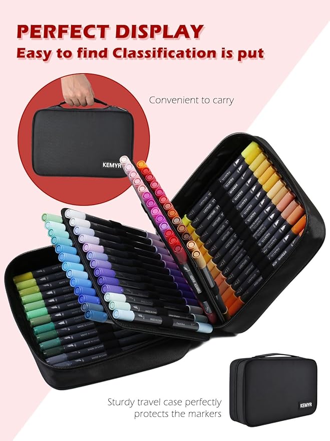 Markers for Adult Coloring Books: 80 Color Dual Tip Fine & Brush Pens - Water-Based Coloring Marker for Adults Drawing Sketching Bullet Journal Writing Lettering No bleeding