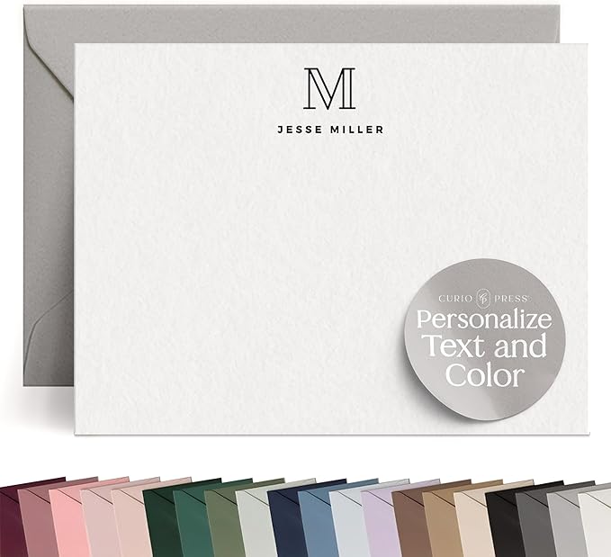 Personalized Stationery for Women & Men - A2 Flat Thank You Cards with Custom Notecards, Handmade Personalized Note Cards with Envelopes and Name, Custom Stationery - Outline Mono Flat
