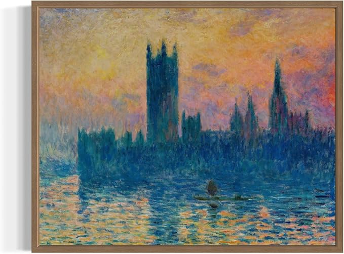 The Houses of Parliament Claude Monet Wall Art Print Poster, Impressionist Painting Wall Art Wall Decor, for Bedroom and Living room Bathroom Decor 115 (The Houses of Parliament, 8 x 10 inches, Wood Frame)