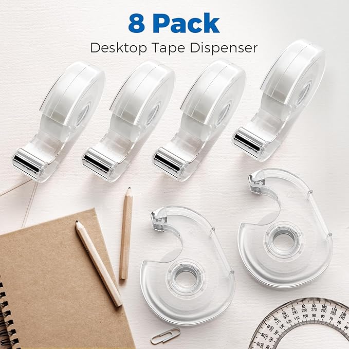 ALSISK Transparent Tape with Dispenser and Refills,Clear Tape for Home,School and Office Supplies,0.7x1000 Inch, 8 Pack