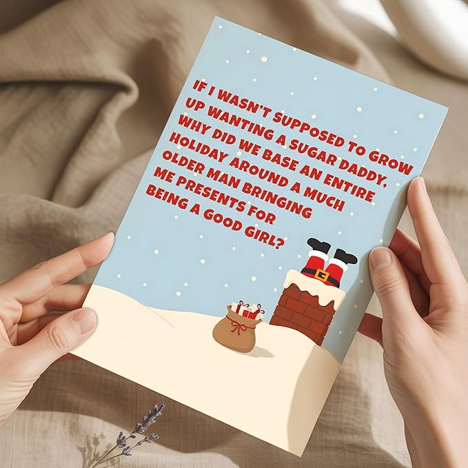 (5.3x8in) Funny Adult Christmas Card for Her, Naughty Sugar Daddy Holiday, Santa Stuck in Chimney, Festive Greeting for Girlfriend, Wife or Friend, Sexy Xmas Card with Envelope (Xmas 45)