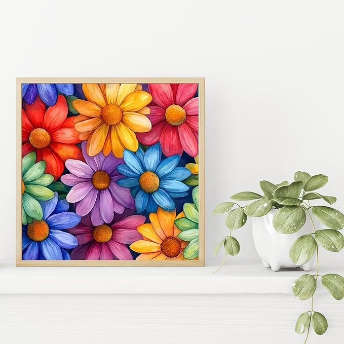 Flowers Diamond Art Kits for Adults, 5D Diamond Painting for Adult Beginners, DIY Full Drill Round Gem Painting Dot Art for Adults, Home Wall Decor 13.78x13.78 Inch