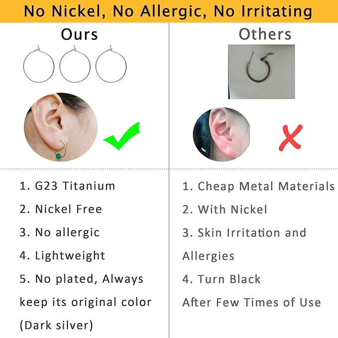 6pcs 20G Pure Titanium Earring Hoops DIY Beaded Earrings Findings Components for Jewelry Making 20mm, Hypoallergenic Beading Hoop Earring Making Kit for Women Men Sensitive Ears