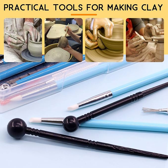 Rustark 16 Pcs Polymer Clay Tools, Professional Modeling Sculpting Tools, Ceramic Detail Tools with Rubber Tip Pen, Ball Stylus, Sculpture Needle for Cake Decorating, Soap Making