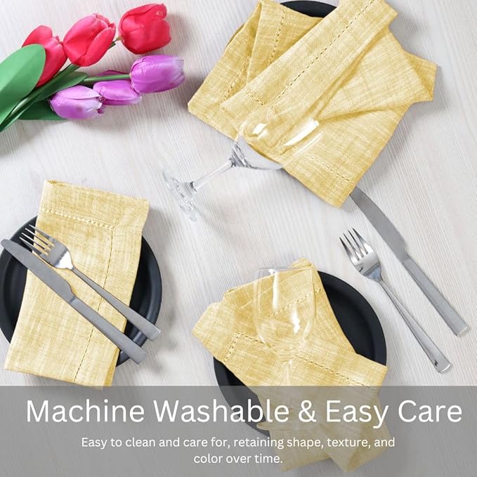 Slub Textured Dinner Napkins Set of 6-100% Cotton Cloth Napkins 18x18 Inch - Soft Durable Washable Fabric Napkins for Everyday Use & Special Occasions Christmas - Yellow