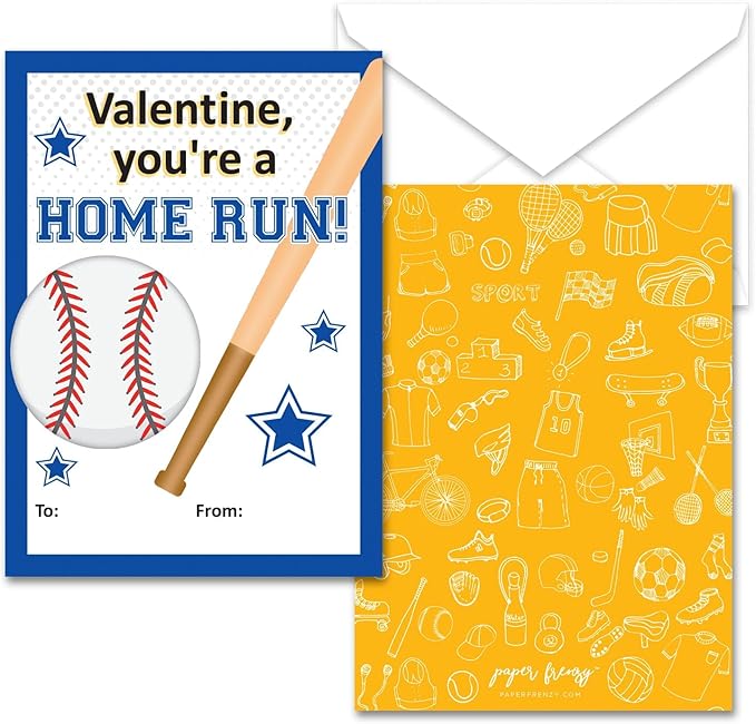 Paper Frenzy Baseball Themed Valentines - 25 pack WITH ENVELOPES