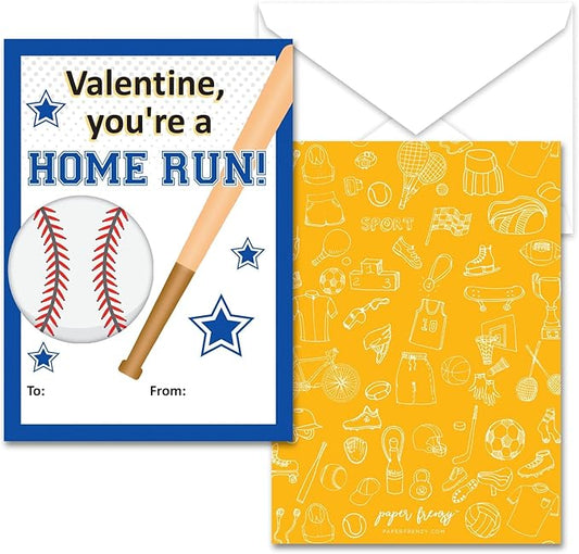 Paper Frenzy Baseball Themed Valentines - 25 pack WITH ENVELOPES