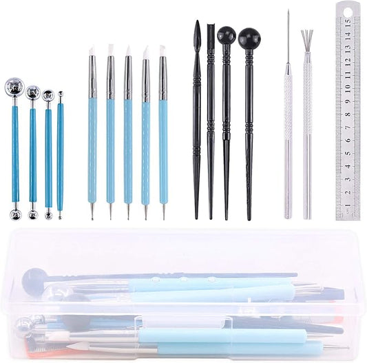 Rustark 16 Pcs Polymer Clay Tools, Professional Modeling Sculpting Tools, Ceramic Detail Tools with Rubber Tip Pen, Ball Stylus, Sculpture Needle for Cake Decorating, Soap Making