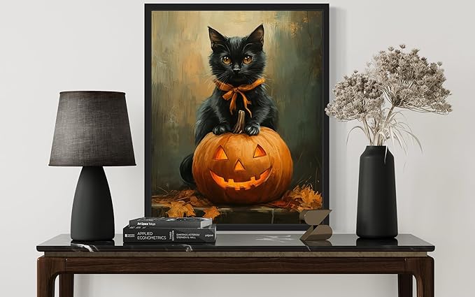Halloween Cat Art Poster Print, Cat Kitten Painting Humor Portrait Pet Artwork Decor Gallery A8 (11 x 14 inches, Unframed)