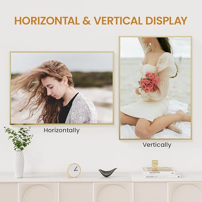 19x27 Aluminum Metal Picture Frame,Tempered Glass Gold Photo Frame 19x27 for Family Photo,Posters,Art,Document to Wall Mount Horizontally or Vertically