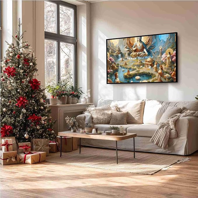 Biblical Scene Wall Art Religious Wall Decor Messiah on Throne Print Sacred Landscape Poster Vintage Oil Painting Christmas Print Indoor Decor for Home Church Chapel Prayer Room Framed Ready to Hang