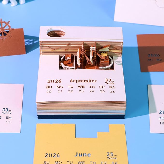 Time Piece Calendar 2026,3D Tree Tear-Away Memo Pad Creative Desk Calendars,3D Notepad Paper Carving Art Sticky Notes,3D Calendar 2026 Suitable for Room and Office Desktop Decoration