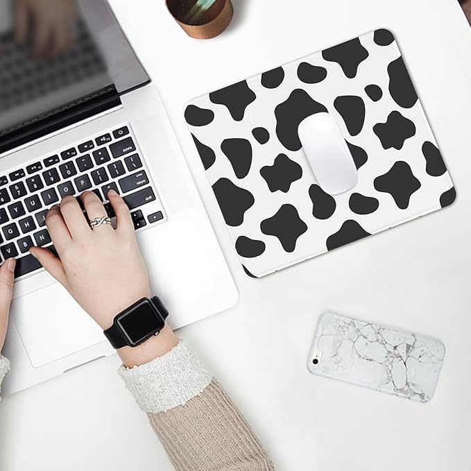 Seorsok Cow Pattern Mouse Pad,Mouse Mat Square Waterproof Mousepad Non-Slip Rubber Base Mouse Pads for Office Laptop,9.5"x7.8"x0.12" Inch Black&White