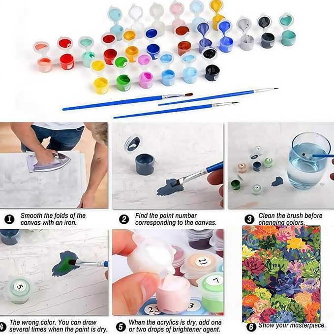 CSZPPQAF Paint by Numbers Kit for Adults Beginner, Plants Succulent Paint by Number Kits on Canvas, DIY Green Plant DIY Acrylic Watercolor Oil Painting by Numbers for Home Wall Decor 16X20inch