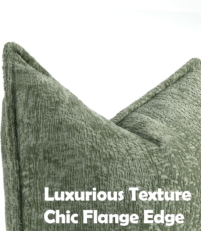 Pack of 2 Sage Green Christmas Decorative Throw Pillow Covers 16x16 Cozy Soft Chenille Accent Vintage Square Couch Pillow Covers for Home Decor Bed Sofa Living Room
