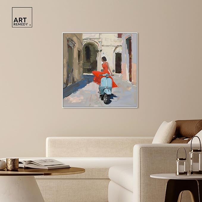 Art Remedy Venice Visits Canvas Classic Landscape Art, White Frame, 40" x 40"