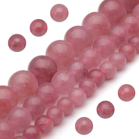 Youngbling Natural Crystal Beads for Jewelry Making,8mm Strawberry Quartz Polished Round Smooth Stone Beads for Bracelet Necklace 15 Inch
