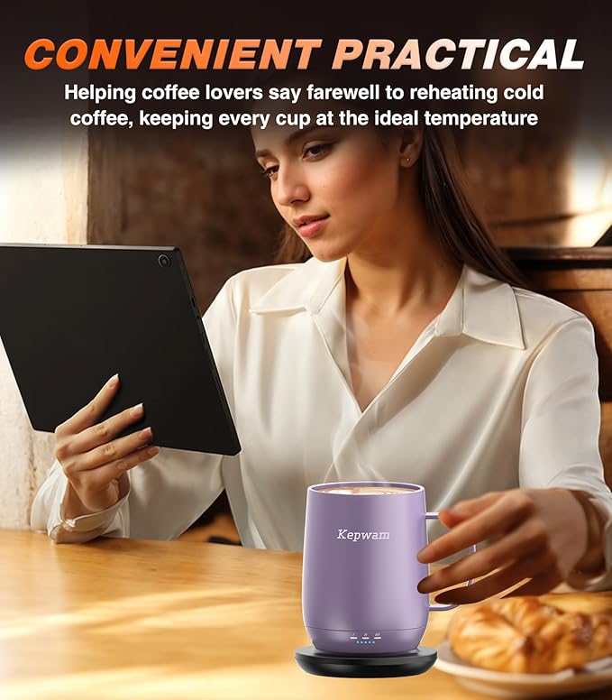 Self Heating Coffee Mug T2, 16oz Smart Heated Coffee Mug, 150 Min Battery Life - Hot up to 149℉ Temperature Control Coffee Mug Warmer, Gifts for Dad Mom (No APP)