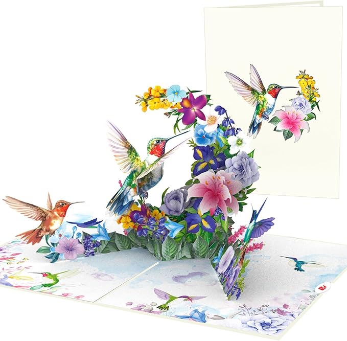 Hummingbird Pop Up Card – Handmade 3D Flower Birthday Card for Mom or Women – Encouragement or Thinking of You Greeting Card