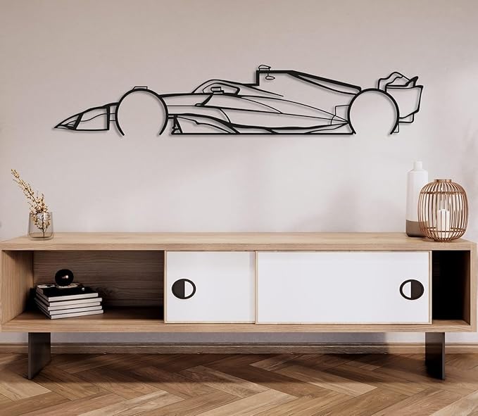 DecoSoul Formula Car Metal Wall Art, Sports Car Silhouette, Minimalist Sculpture for Garage, Man Cave, Gift for Father's Day, Black, 20" x 5.5"