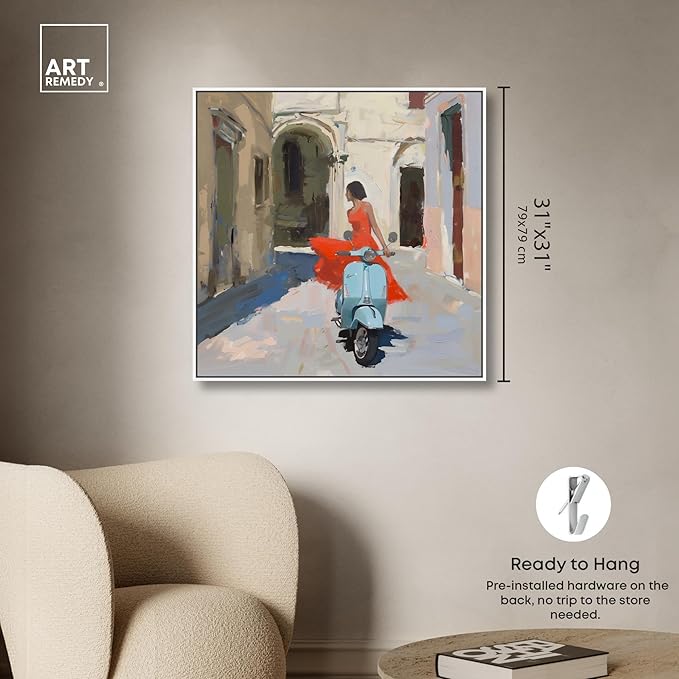 Art Remedy Venice Visits Canvas Classic Landscape Art, White Frame, 30" x 30"