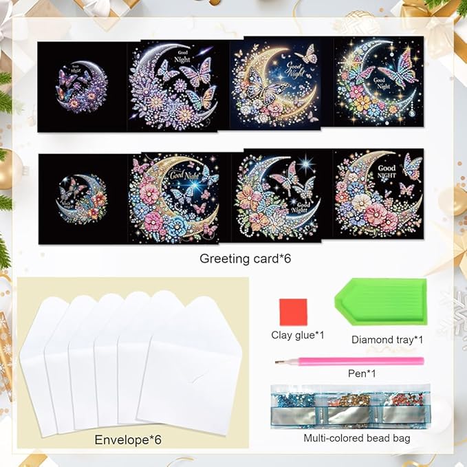 Ceitura 6Pcs DIY Diamond Art Painting Crafts Rhinestone Painting Greeting Card Making Kit Postcard for Holiday Christmas New Year Party Favors (Moon Butterfly)