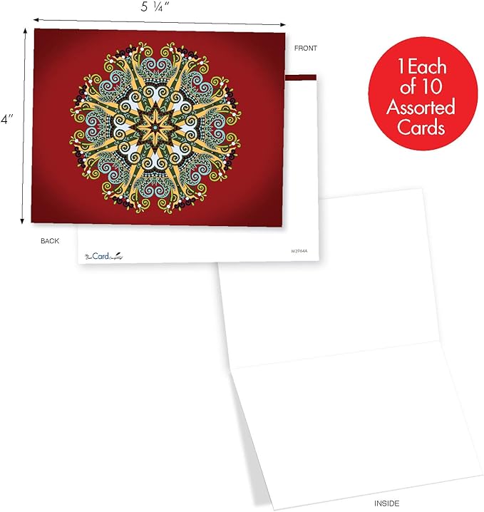 The Best Card Company - 10 Blank Note Cards Assortment (4 x 5.12 Inch) - Zen Patterns and Symbols, Bulk Boxed Set - Mandala Mania M3964