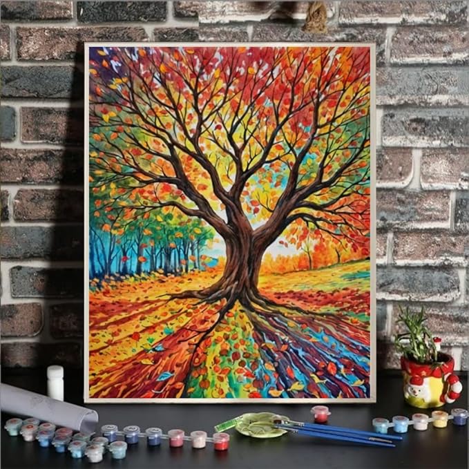 ldazao Tree of Life Paint by Numbers Kit for Adults Beginner DIY Painting Kits for Adults Stained Glass Easy Paint by Number Acrylic On Canvas Drawing Colorful Paintworks Artwork 16 X 20 Inch