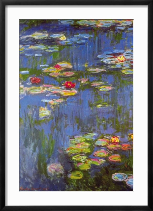 ART.COM Wall Art Print Water Lilies No. 3 on Black Frame by Claude Monet, 21" x 29"