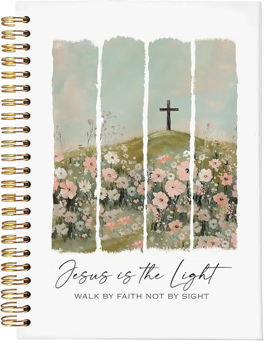 Bible Notebook for Women,Christian Gifts,Spiral Bible Jesus Notebook for Note Taking is the Light Christian Notebook, Church Notes Journal,Scripture Notebook for Church Notes, A5 Spiral Hardcover 5.5x8.3"