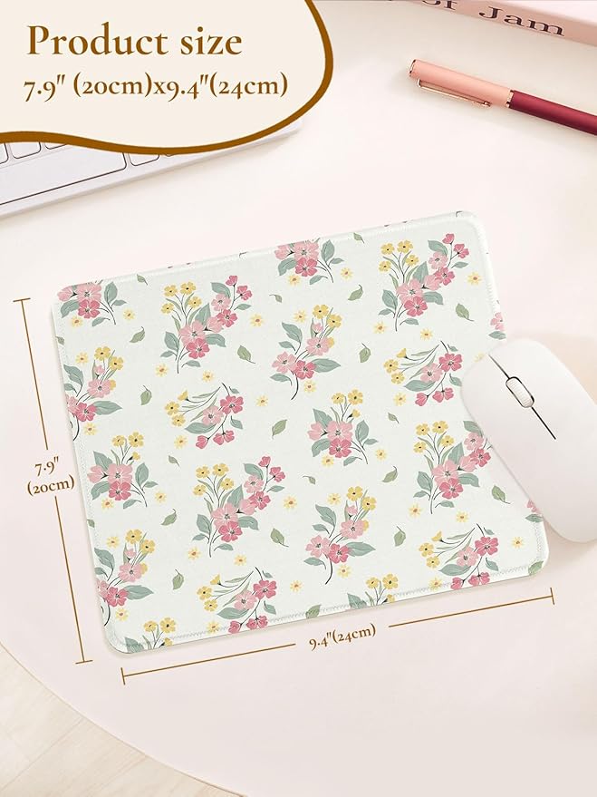 Colorful Bouquet of Flowers Mouse Pad, Waterproof Aesthetics Mouse Pads Design, Non-Slip Rubber Base Computer Simple Funny Mousepad,Small Mouse Mat Desk Accessories Office Supplies, Beige