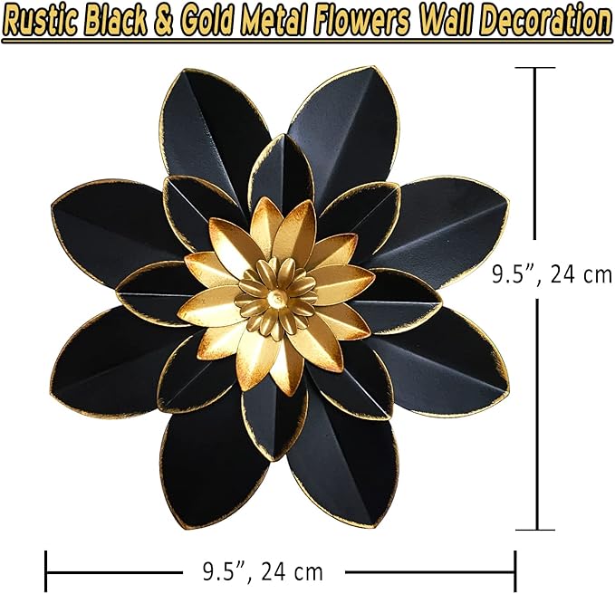 Metal Flower Wall Art Decor, 9.5“ Rustic Modern Floral Sculpture, Distressed Iron Wall Hanging Home Decoration Accent Artworks for Indoor Kitchen Bedroom Living Room Office Outdoor Garden Patio
