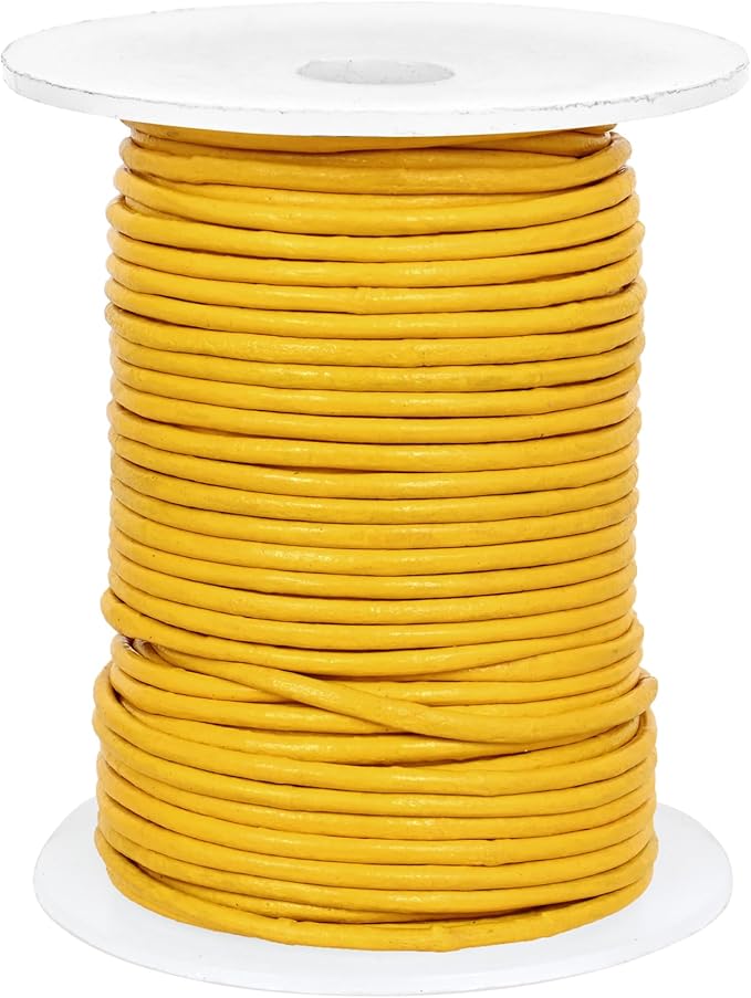 GENIQUE Real/Genuine Round Leather String Cord for Necklace, Bracelets, Jewellery, Braiding (Yellow, 1.5mm)