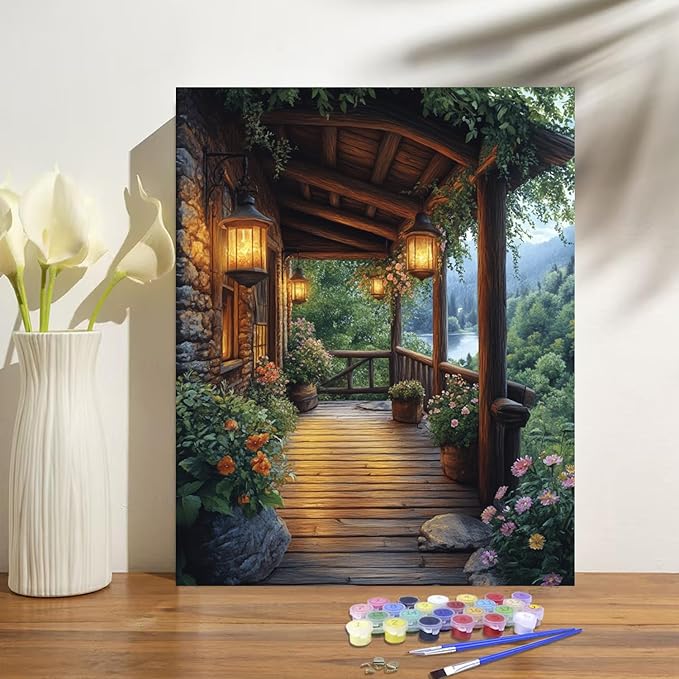 obterie Landscape Paint by Numbers Kit for Adults Beginner Garden Oil Painting Kit Adult Paint by Number Kits on Canvas DIY Painting for Beginners Art by Numbers for Gifts Home Wall Decor 16x20 Inch