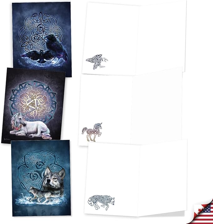 The Best Card Company - 20 Assorted Blank Notecards Bulk Box Set 4 x 5.12 Inch with Envelopes (10 Designs, 2 Each) - Celtic Totem AM10207OCB-B2x10
