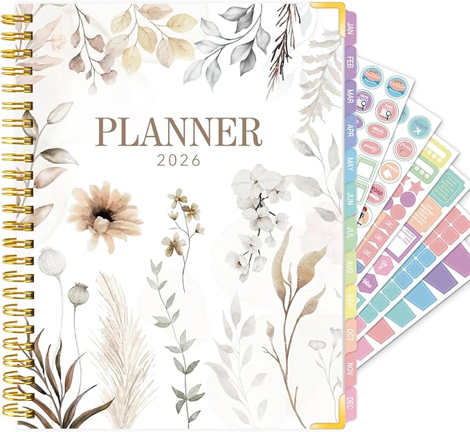 GuassLee 2026 Weekly Monthly Planner A5, 12-Month Hardcover Calendar Planner with Tabs, Stickers & Pocket, January 2026 to December 2026 Daily Planner Organizer for Work School Home